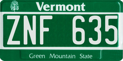 VT license plate ZNF635