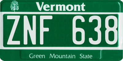 VT license plate ZNF638
