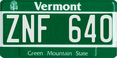 VT license plate ZNF640