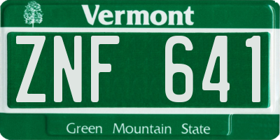 VT license plate ZNF641