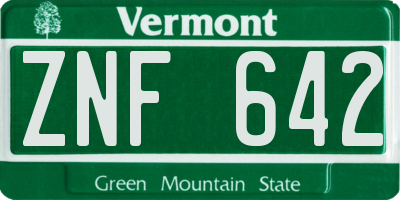 VT license plate ZNF642