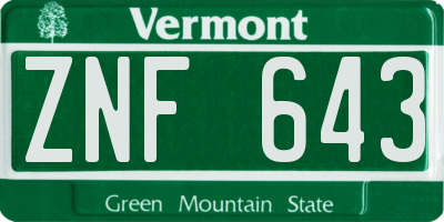 VT license plate ZNF643