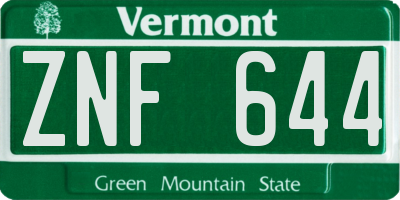 VT license plate ZNF644