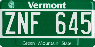 VT license plate ZNF645