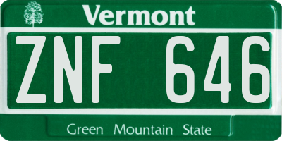 VT license plate ZNF646