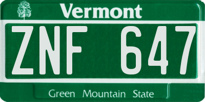VT license plate ZNF647