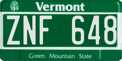 VT license plate ZNF648