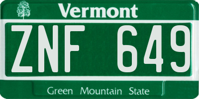 VT license plate ZNF649
