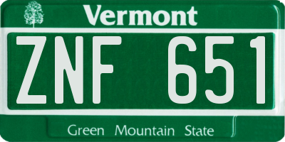 VT license plate ZNF651