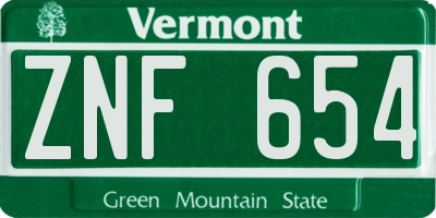 VT license plate ZNF654