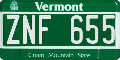 VT license plate ZNF655