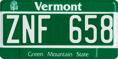 VT license plate ZNF658