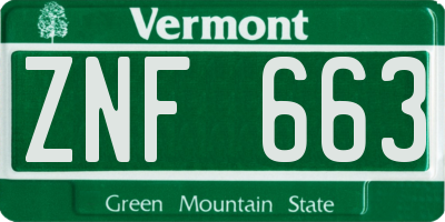 VT license plate ZNF663