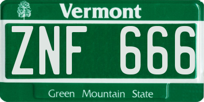 VT license plate ZNF666