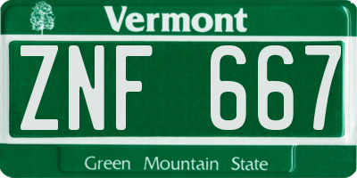 VT license plate ZNF667
