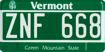 VT license plate ZNF668