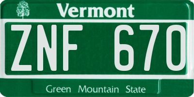 VT license plate ZNF670