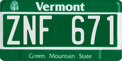 VT license plate ZNF671