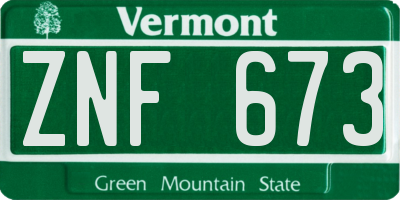 VT license plate ZNF673