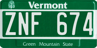 VT license plate ZNF674
