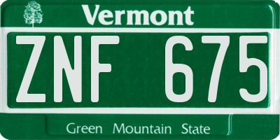 VT license plate ZNF675