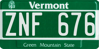 VT license plate ZNF676