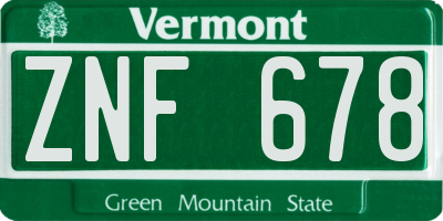 VT license plate ZNF678