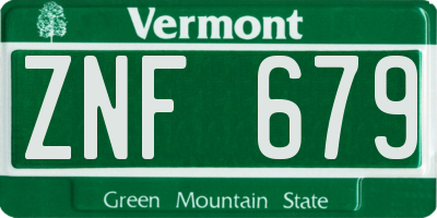VT license plate ZNF679
