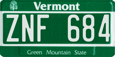 VT license plate ZNF684