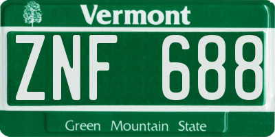 VT license plate ZNF688