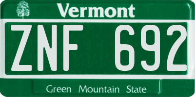 VT license plate ZNF692