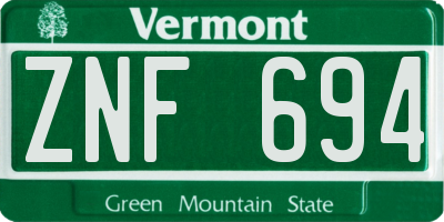 VT license plate ZNF694