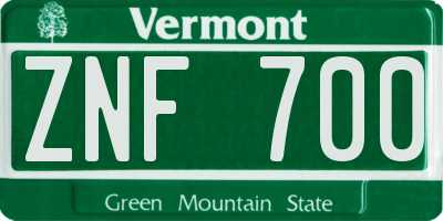 VT license plate ZNF700