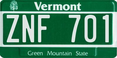 VT license plate ZNF701