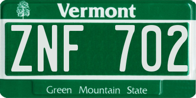 VT license plate ZNF702