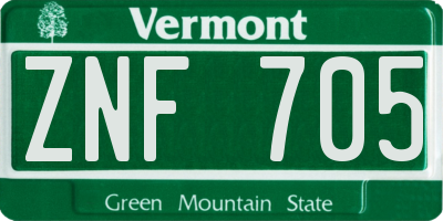 VT license plate ZNF705