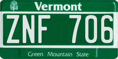 VT license plate ZNF706