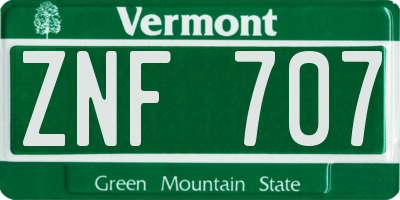 VT license plate ZNF707