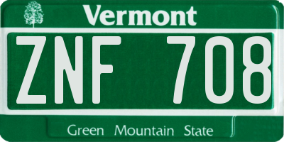 VT license plate ZNF708
