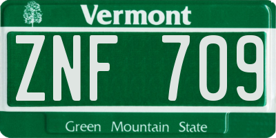 VT license plate ZNF709