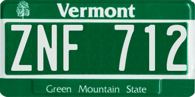 VT license plate ZNF712