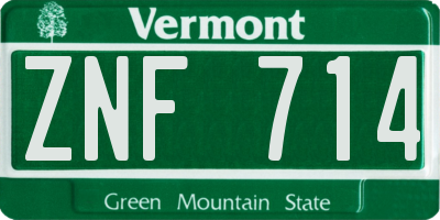VT license plate ZNF714