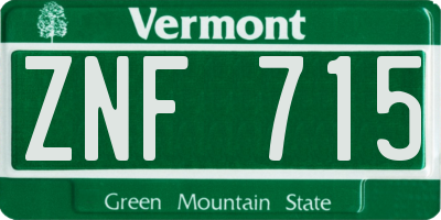 VT license plate ZNF715