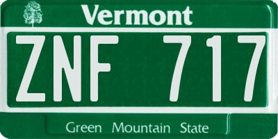 VT license plate ZNF717