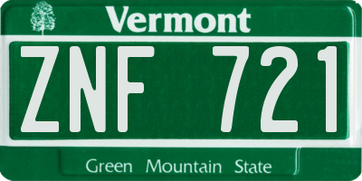 VT license plate ZNF721