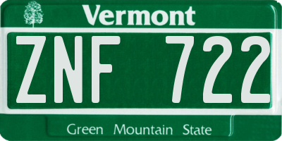 VT license plate ZNF722