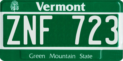 VT license plate ZNF723