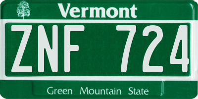 VT license plate ZNF724