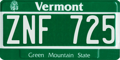 VT license plate ZNF725