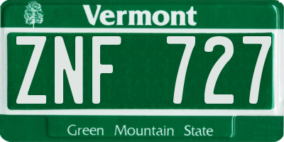 VT license plate ZNF727